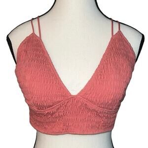 PINK Victoria’s Secret Smocked Melon Pink Spaghetti Strap Bralette, NWOT size L